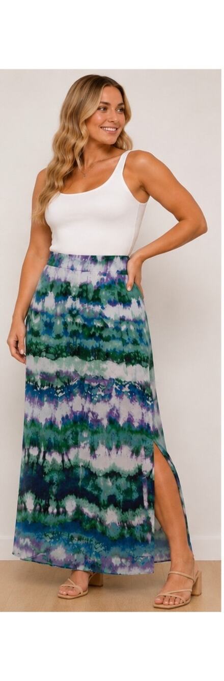 Boho Maxi Skirt Blue Green Abstract‎ Print Cato M